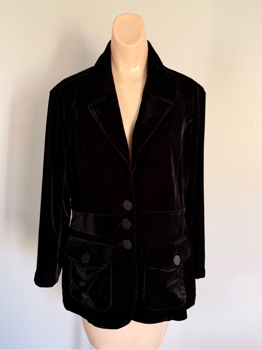 🖤 Joie Black Velvet 3-Button Blazer Utility Pocket Jacket. Large
